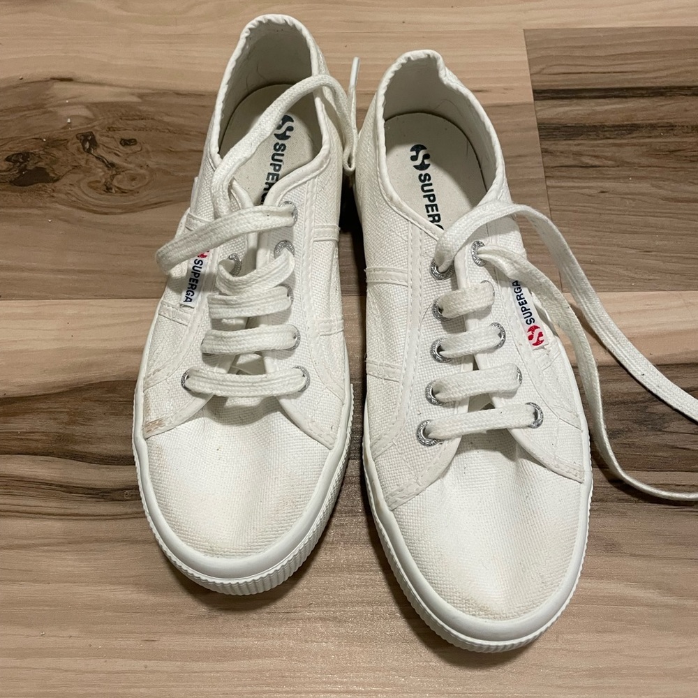 Superga White Canvas Platform Shoes